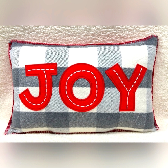 #149  12” x 18” JOY Decorative Pillow NEW - Christmas Checkered Plaid - Picture 1 of 5